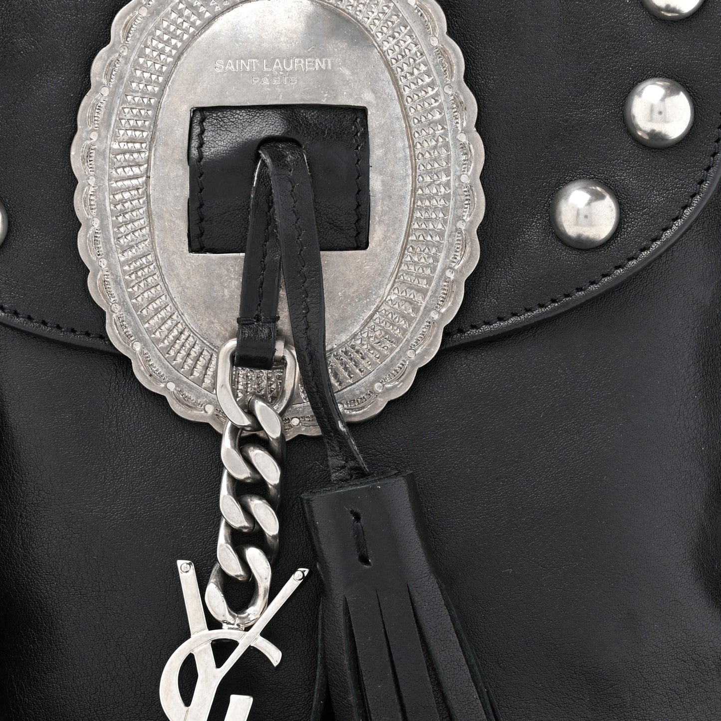 Calfskin Fringe Small Studded Anita Crossbody Bag Black