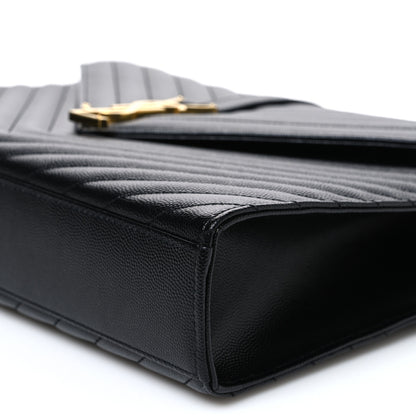 Saint Laurent Grain De Poudre Matelasse Chevron Large Monogram Satchel Black 10 of 10