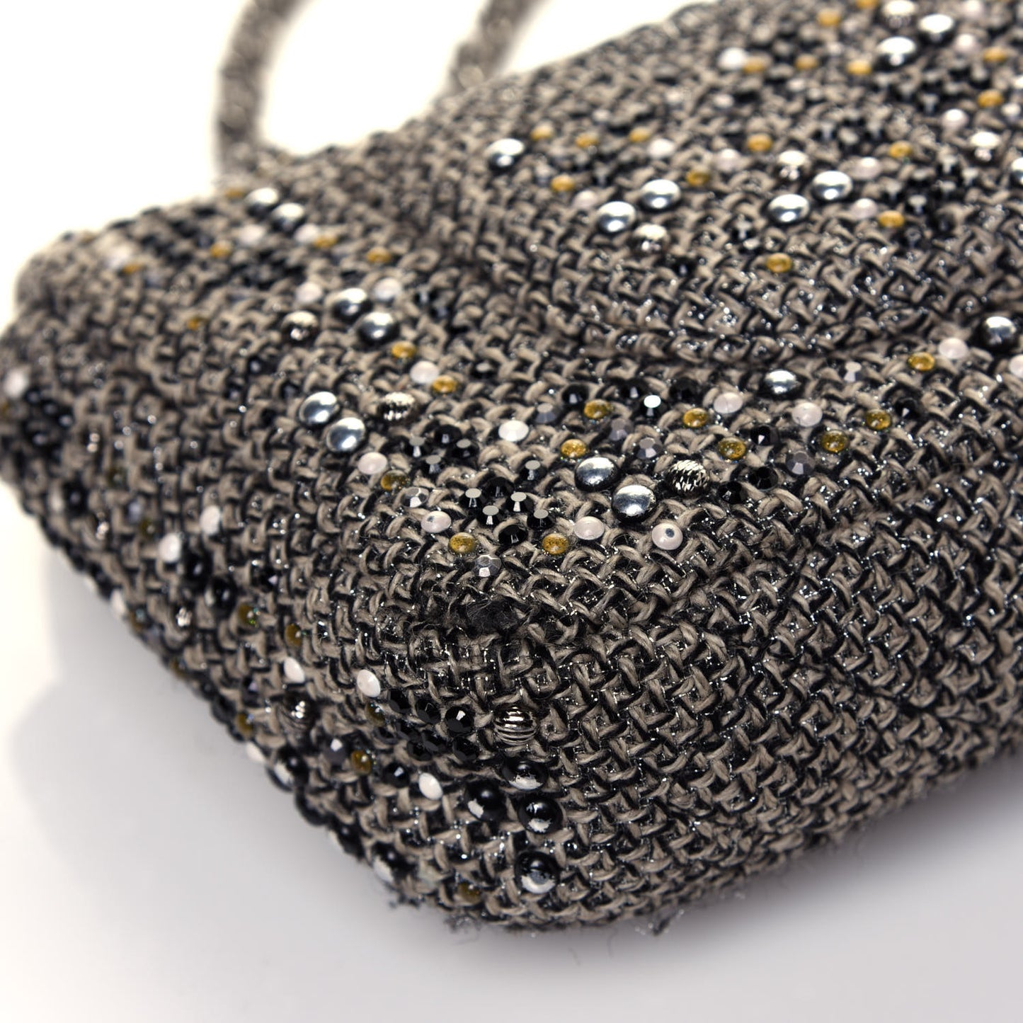 Crystal Tweed Quilted Medium Single Flap Black