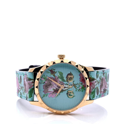 Gucci Stainless Steel Calfskin 38mm G-Timeless Floral Quartz Watch Blue 2 of 8