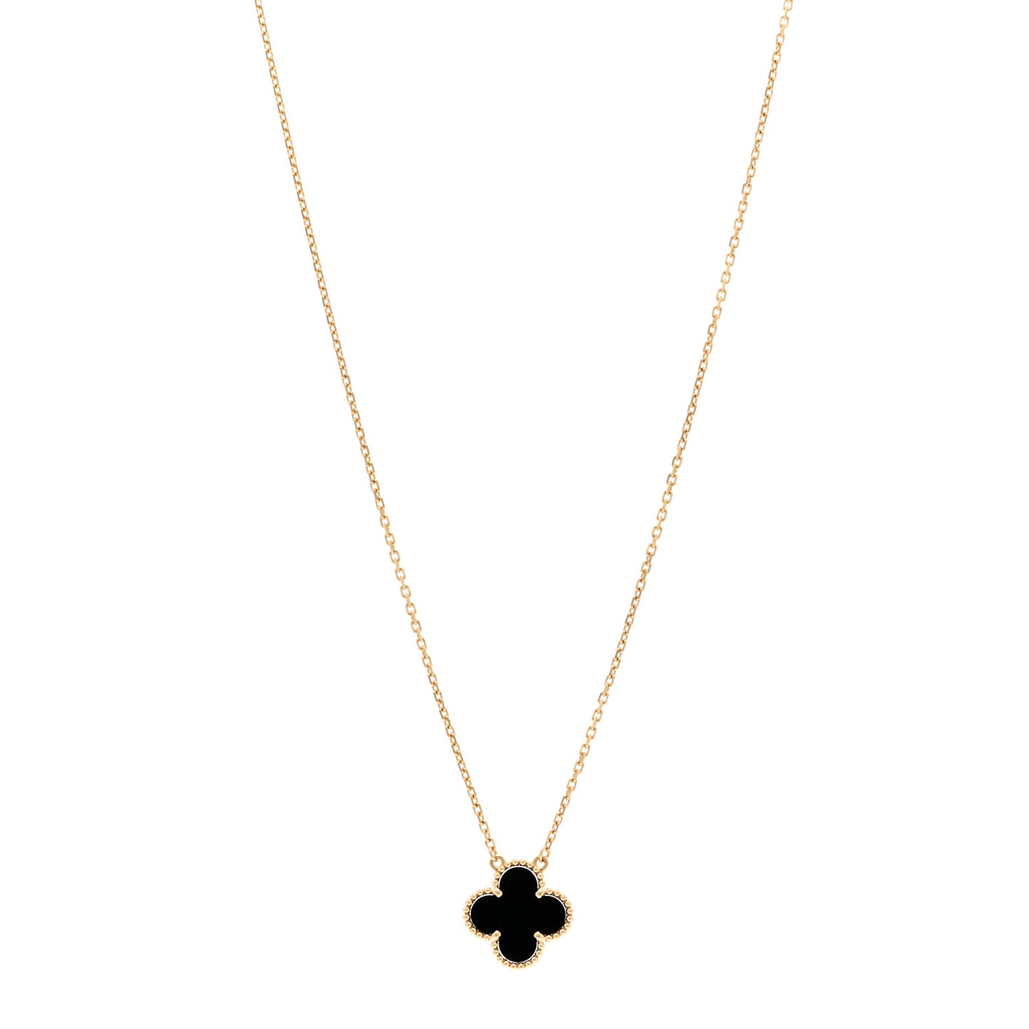 18K Yellow Gold Black Onyx Vintage Alhambra Pendant Necklace