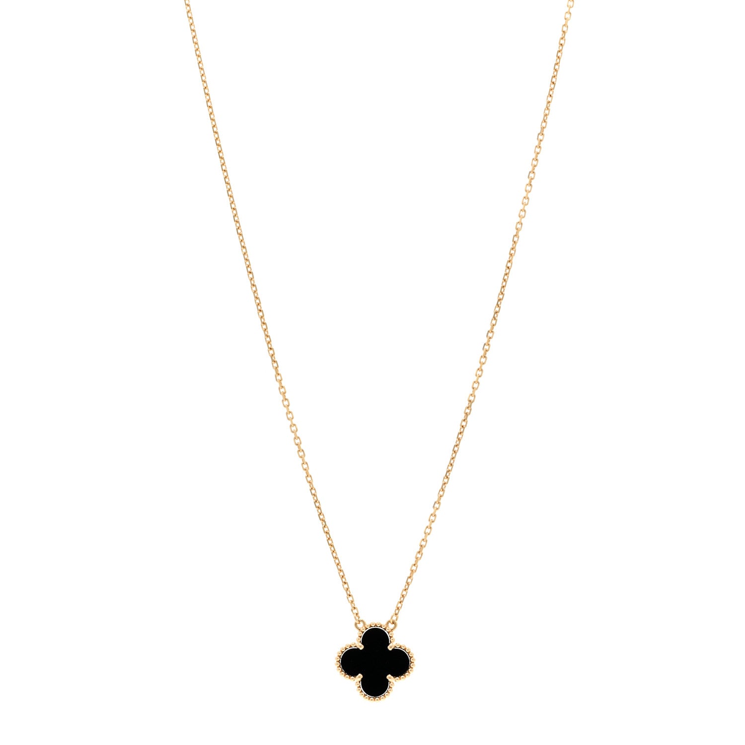 Van Cleef & Arpels 18K Yellow Gold Black Onyx Vintage Alhambra Pendant Necklace 1 of 6
