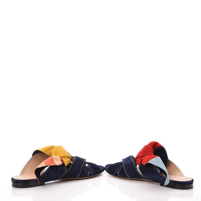 Chloe Suede Nellie Knotted Slipper Slide Sandals Flats 38 Navy 5 of 9