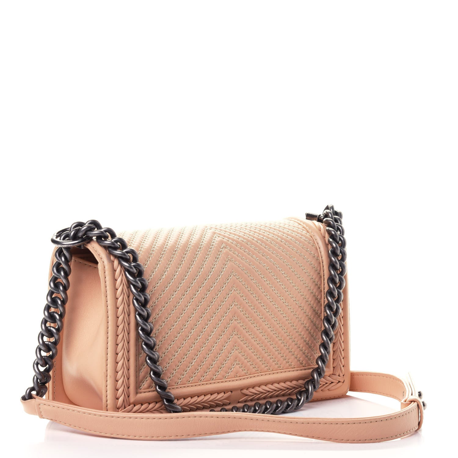 Chanel Calfskin Chevron Quilted Medium Braided Boy Flap Beige 2 of 4