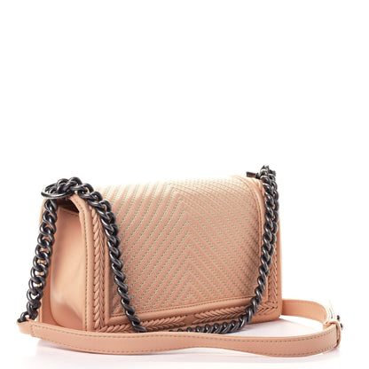 Chanel Calfskin Chevron Quilted Medium Braided Boy Flap Beige 2 of 4