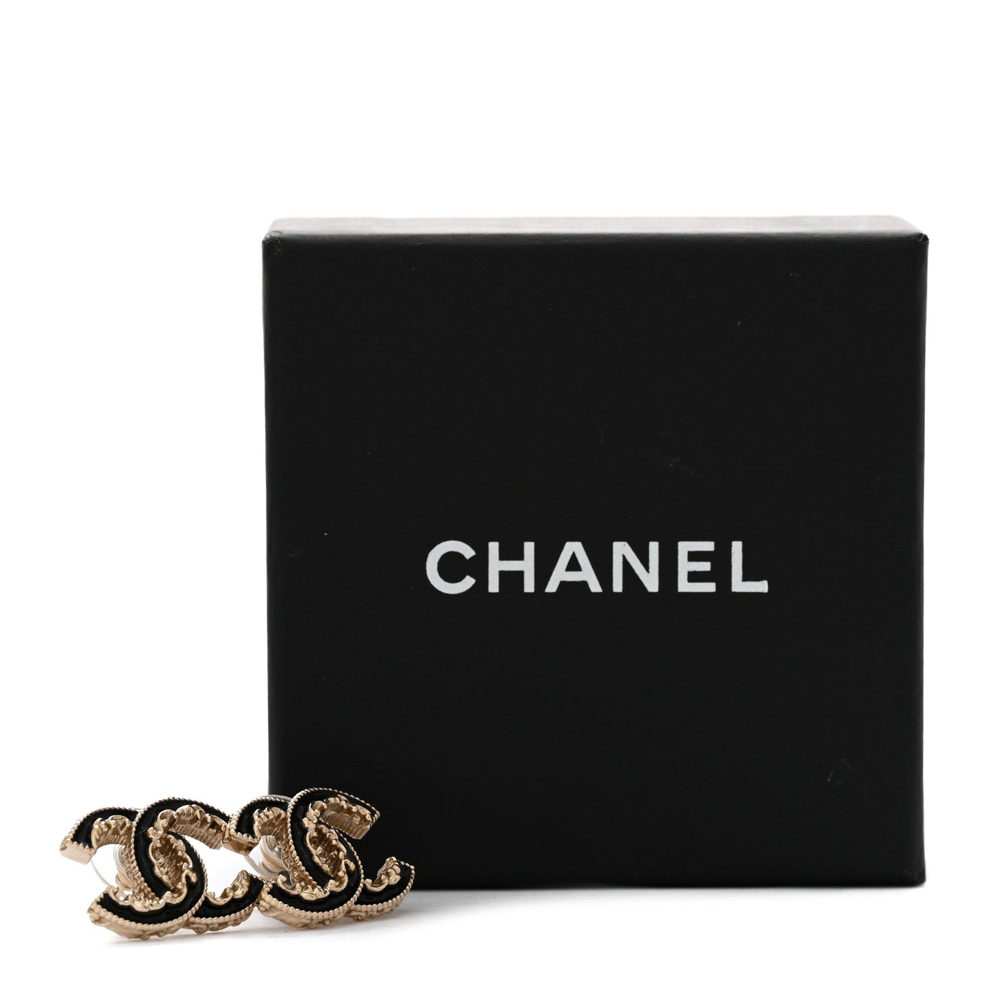 Enamel CC Baroque Earrings Black Gold