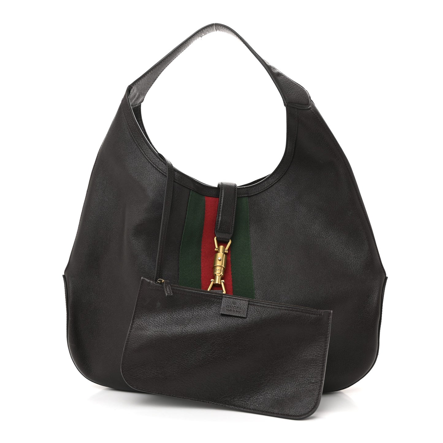 Soft Grained Calfskin Web Large Jackie Hobo Dark Brown