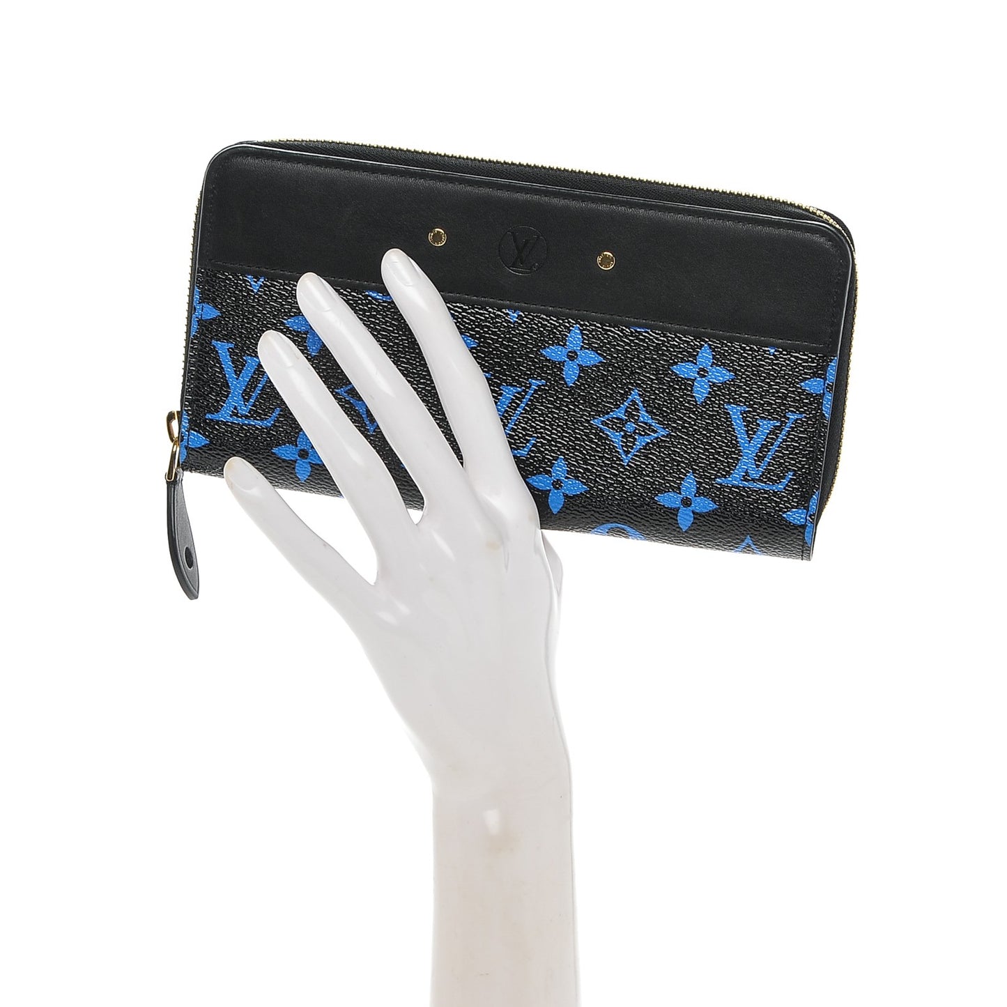 Calfskin Colored Monogram Zippy Wallet Blue Black