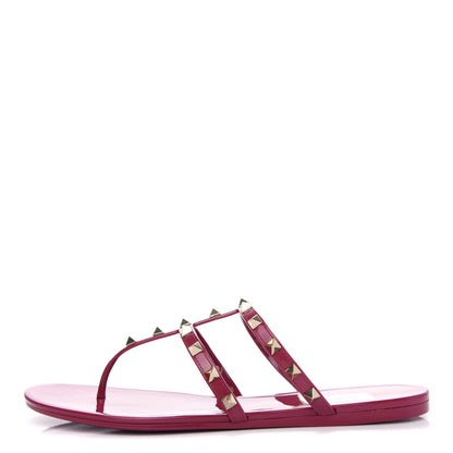 Valentino Garavani PVC Jelly Rockstud Caged Flat Thong Sandals 41 Raspberry 1 of 10