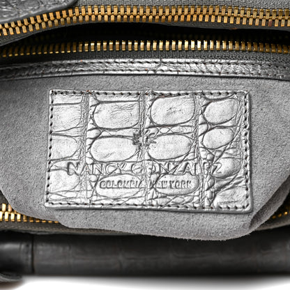 Nancy Gonzalez Metallic Crocodile Top Handle Shoulder Bag Anthracite 6 of 10