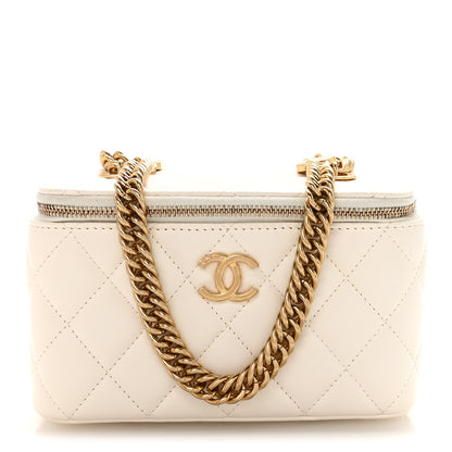 Chanel Lambskin Enamel Quilted Logo Small Vanity Case With Chain White 1 of 11