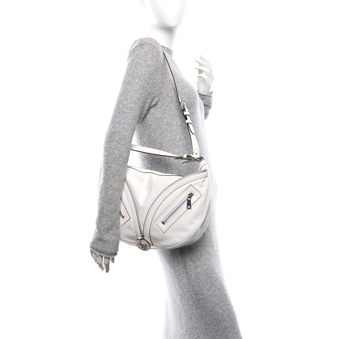 Calfskin Medium Repeat Zip Hobo Optical White