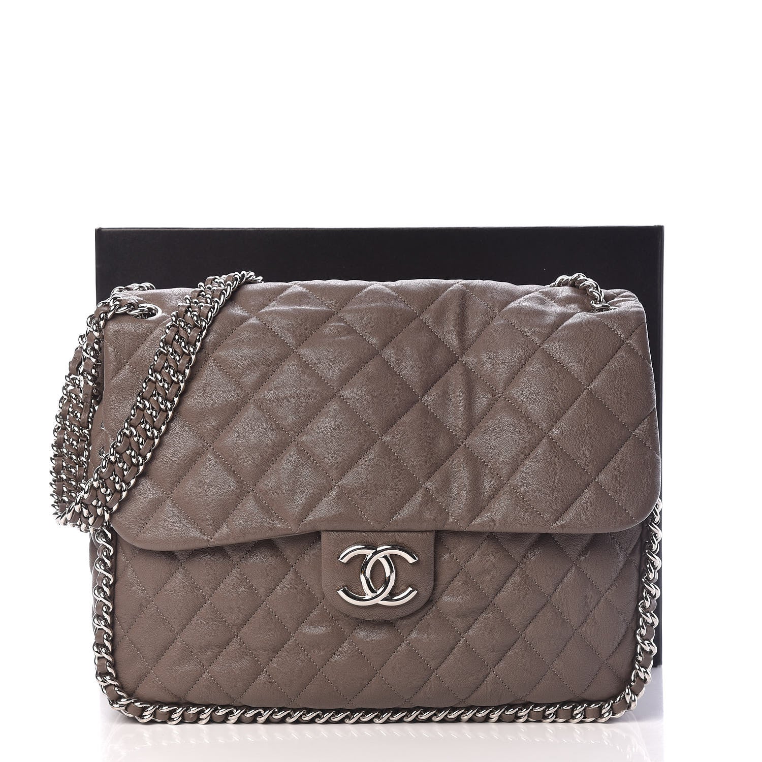 Chanel Washed Lambskin Quilted Chain Around Maxi Flap Taupe 11 of 11
