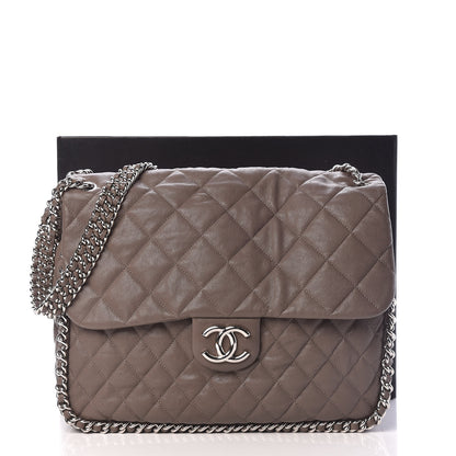 Chanel Washed Lambskin Quilted Chain Around Maxi Flap Taupe 11 of 11