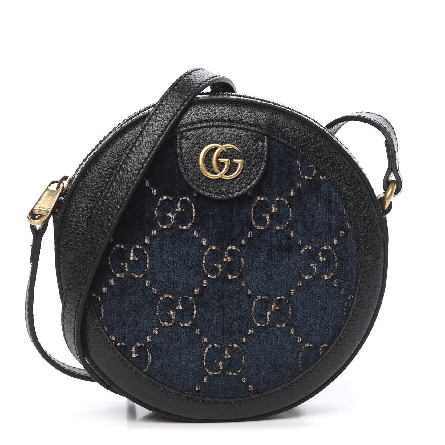 Velvet Calfskin GG Monogram Round Shoulder Bag Blue Beige