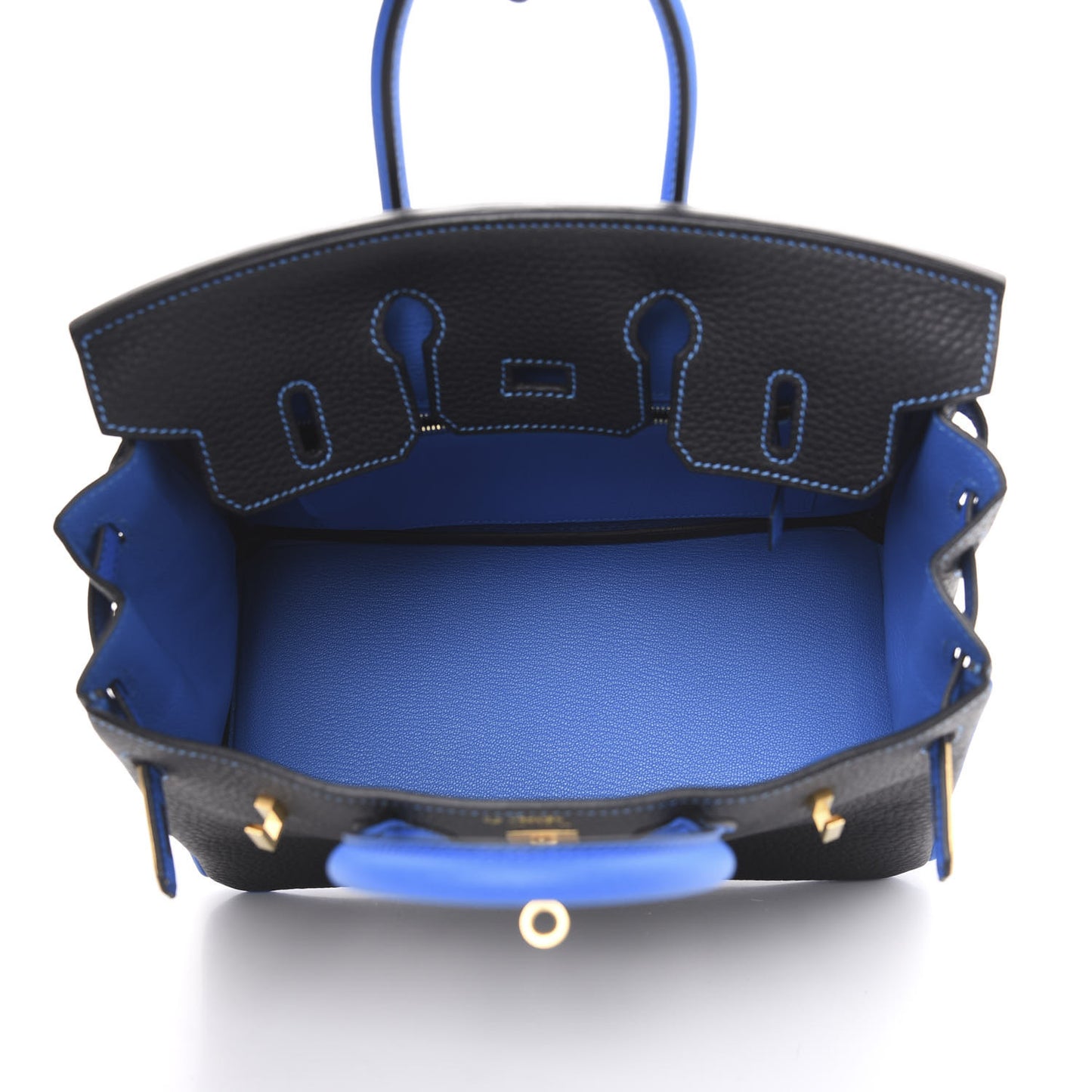 Taurillon Clemence Horseshoe Birkin 25 Black Bleu Hydra