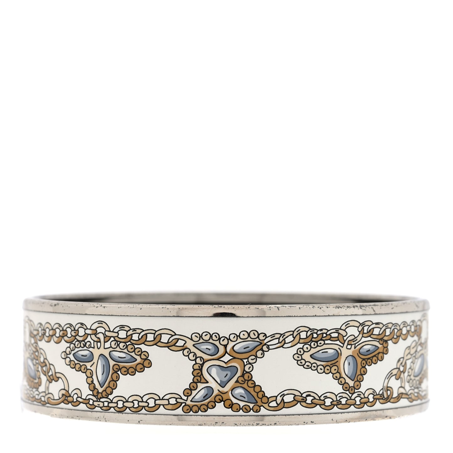 Enamel Printed Wide Bracelet M White
