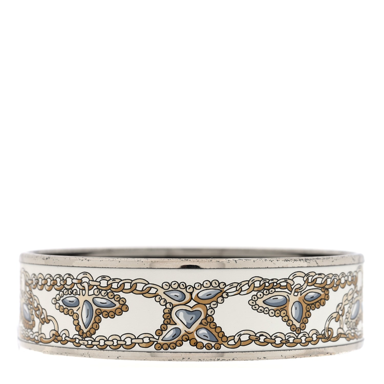 Hermes Enamel Printed Wide Bracelet M White 1 of 4