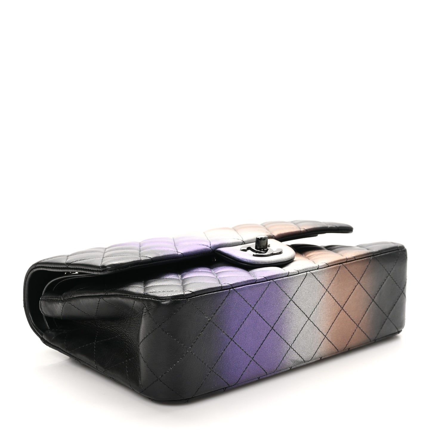 Calfskin Quilted Ombre Medium Double Flap Black