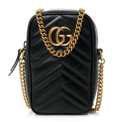 Gucci Calfskin Matelasse Mini GG Marmont Crossbody Bag Black 1 of 10