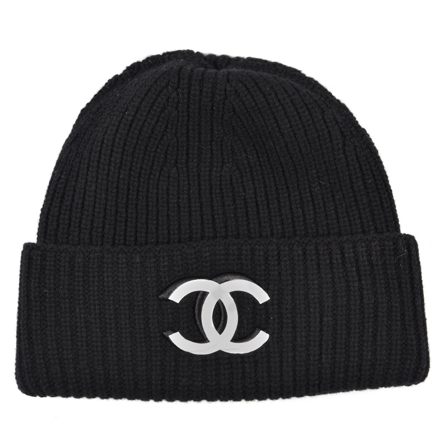 Wool Cashmere CC Beanie Hat Light Black White