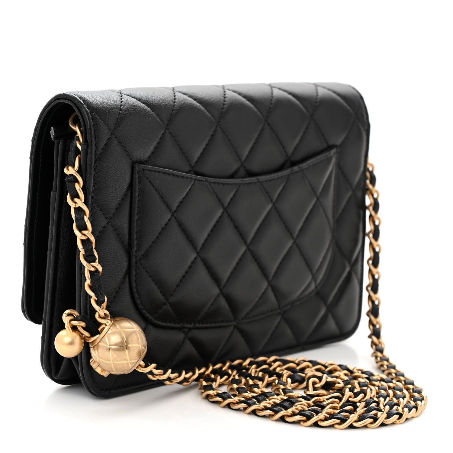 Chanel Lambskin Quilted CC Pearl Crush Wallet on Chain WOC Black 3 of 12