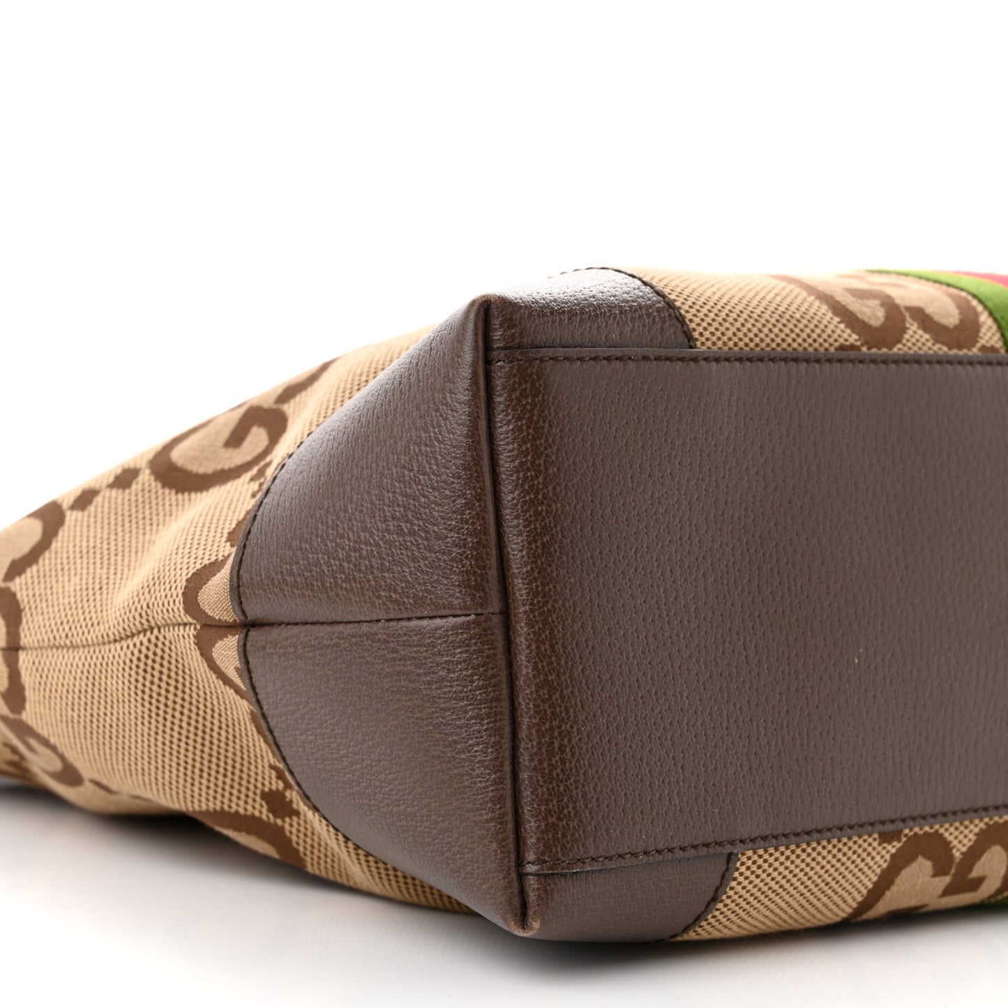 Monogram Jumbo GG Textured Dollar Calfskin Web Medium Ophidia Shopping Tote Camel Ebony