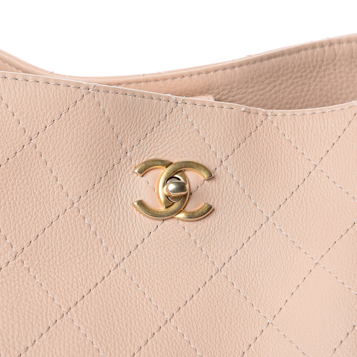 Chanel Grained Calfskin Stitched Large Supple Rock Shopping Tote Beige 12 of 12