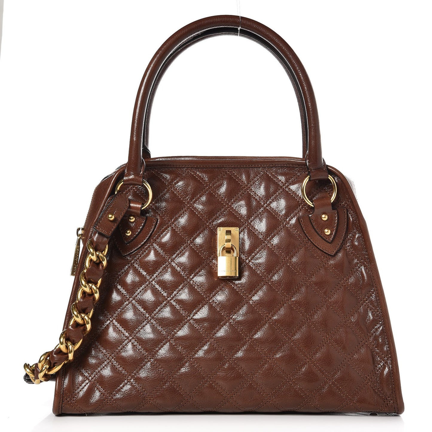 Lacquered Goatskin Quilting Class Satchel Cognac