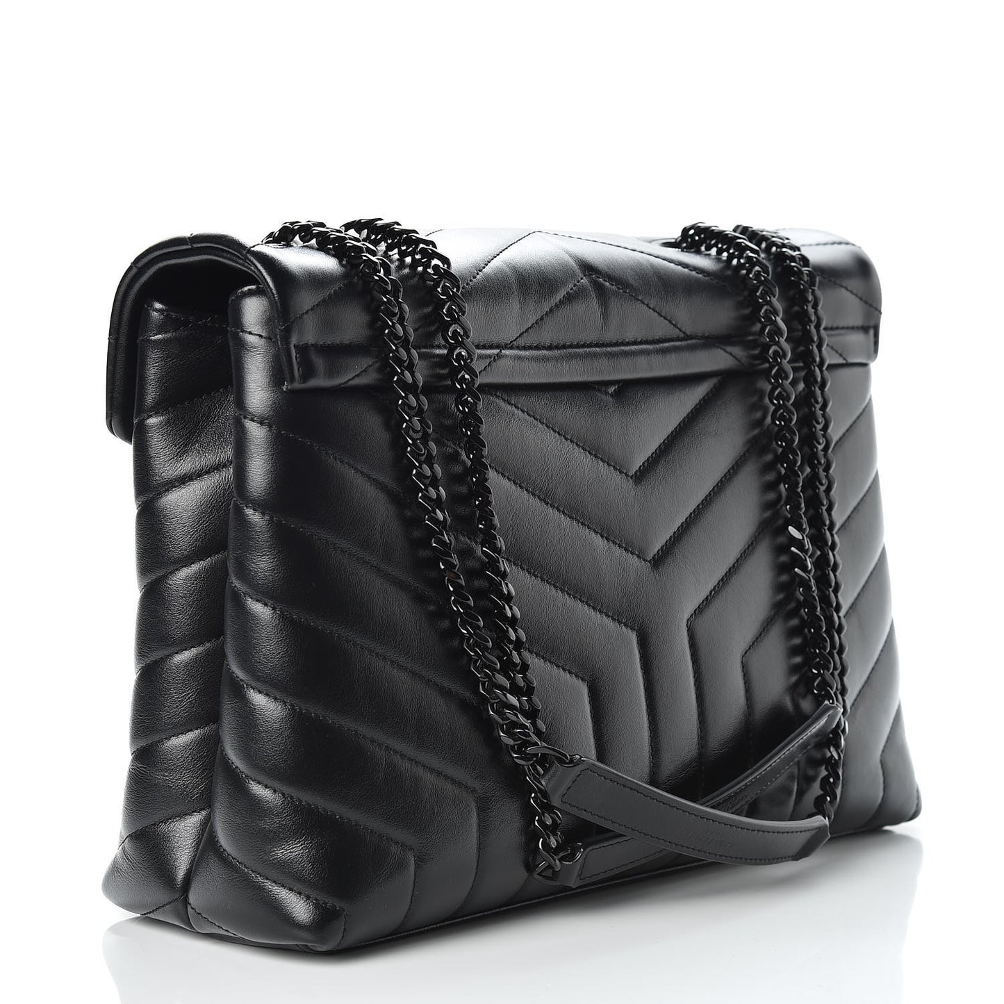 Calfskin Y Quilted Monogram Medium Loulou Chain Satchel Black