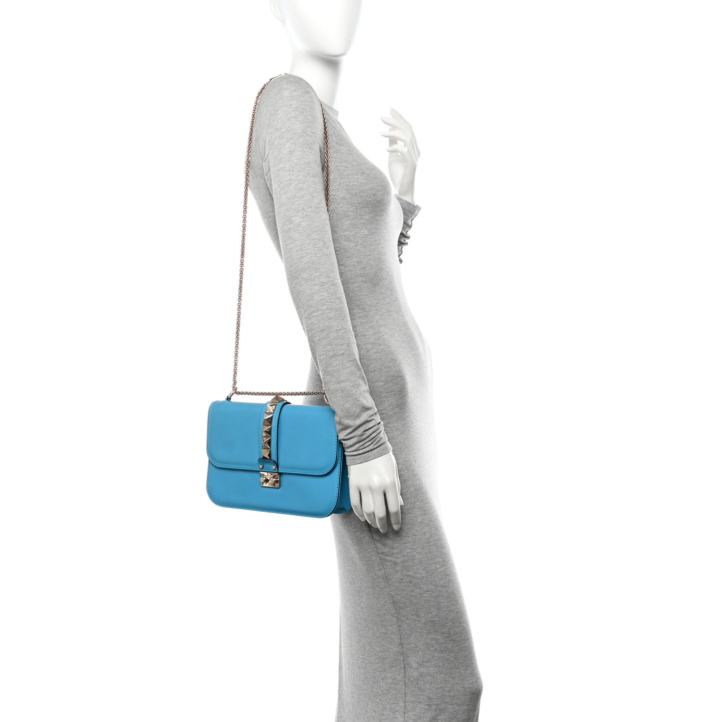 Vitello Medium Glam Lock Rockstud Flap Blue Fluo