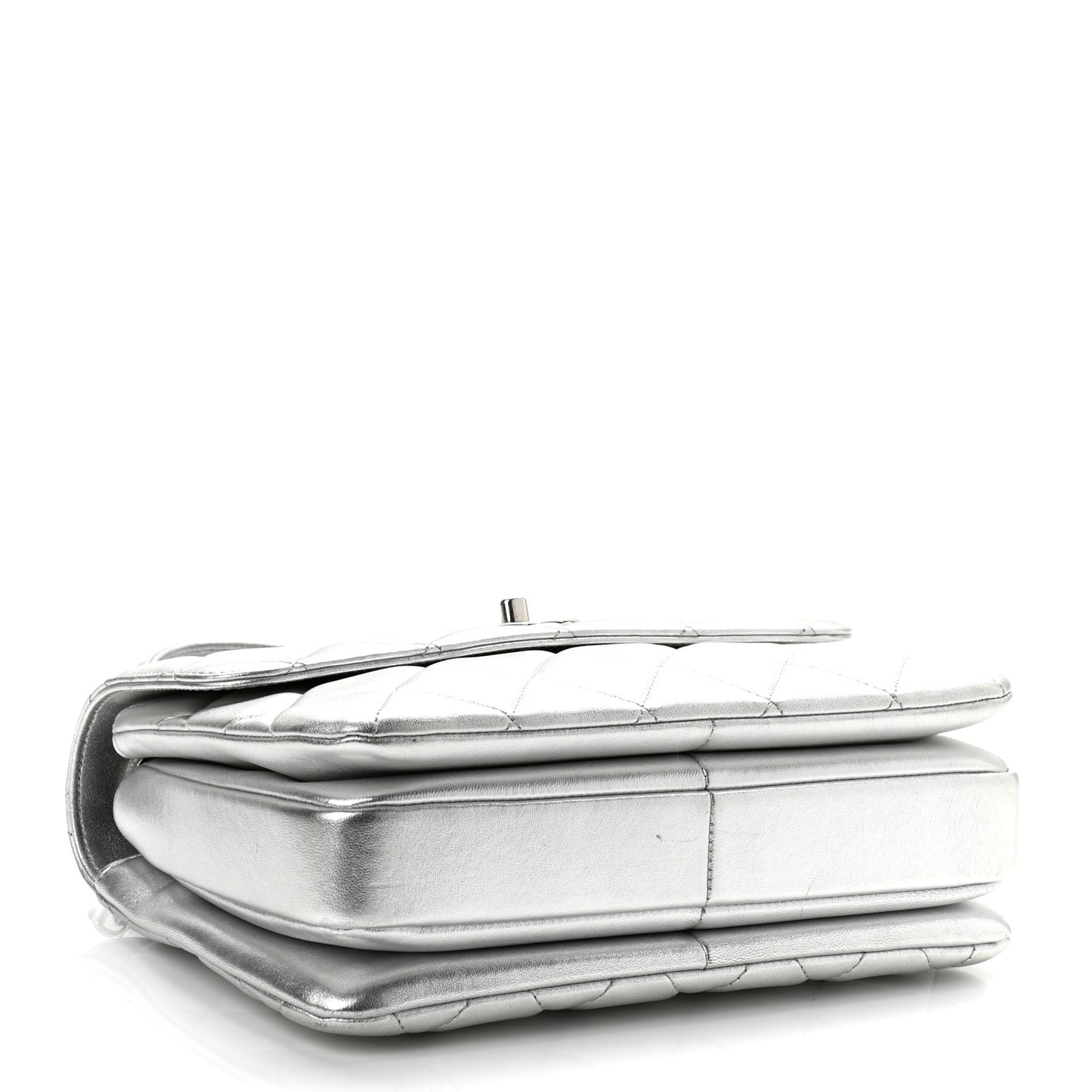 Metallic Lambskin Quilted Small Trendy CC Flap Dual Handle Bag Silver