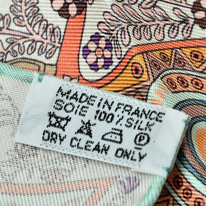 Hermes Silk L'Arbre de Vie Pocket Square Scarf Ivory Corail Aqua 5 of 6