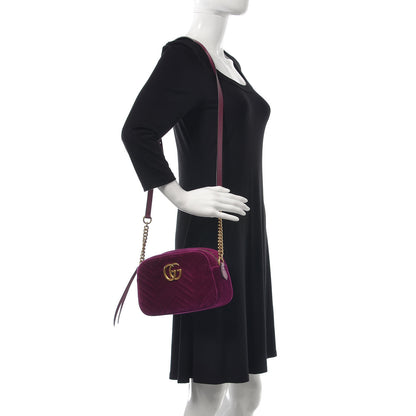Gucci Velvet Matelasse Small GG Marmont Chain Shoulder Bag Fuchsia Violet Cyclamen 2 of 13