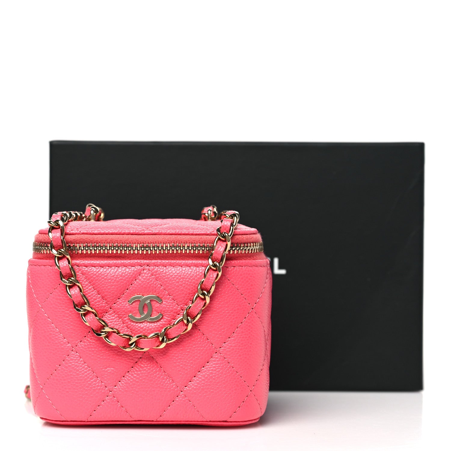Chanel Caviar Quilted Mini Vanity Case With Chain Pink 11 of 11