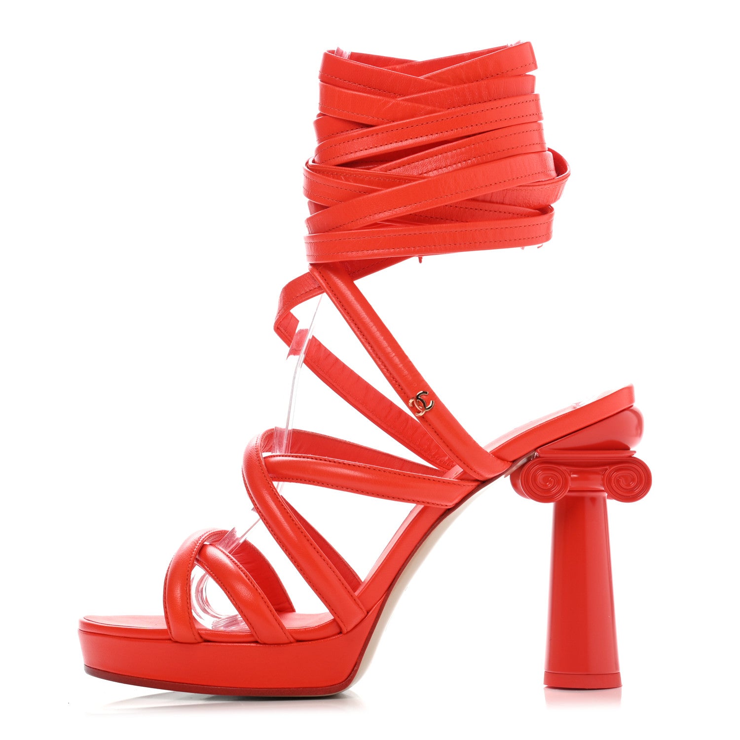 Chanel Goatskin Parthenon Platform Sandals 40.5 Orange 1 of 9