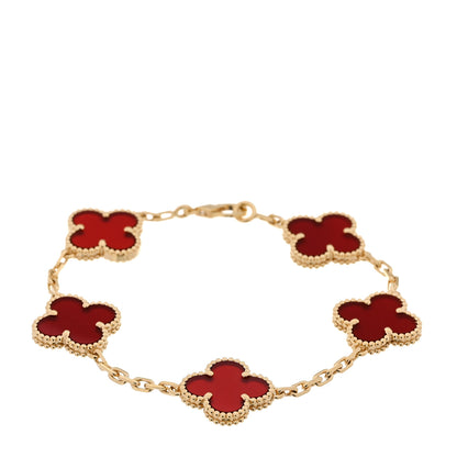 Van Cleef & Arpels 18K Yellow Gold Carnelian 5 Motifs Vintage Alhambra Bracelet 1 of 7
