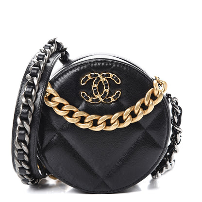 Chanel Lambskin Quilted 19 Round Clutch With Chain Black 1 of 10