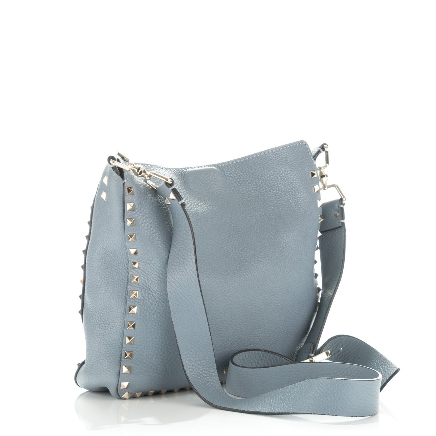 Pebbled Calfskin Small Rockstud Flip-Lock Messenger Bag Grey