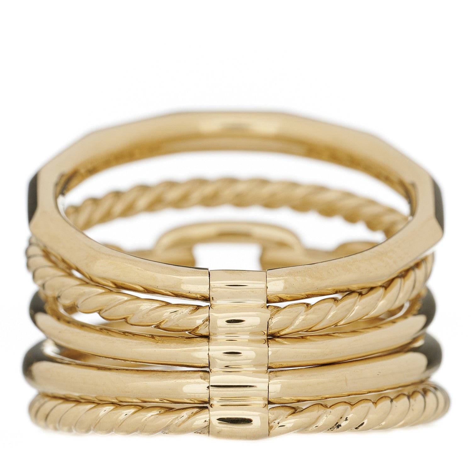 David Yurman 18K Yellow Gold Diamond 15mm Stax Five-Row Ring 60 9 3 of 4