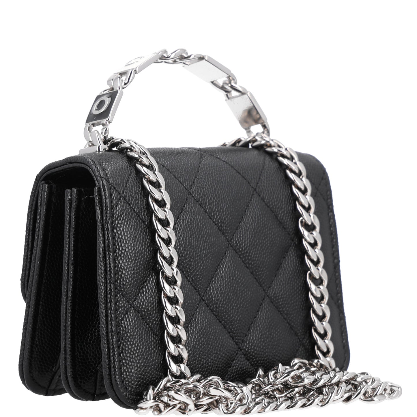Caviar Quilted Pick Me Up Clutch With Chain Black