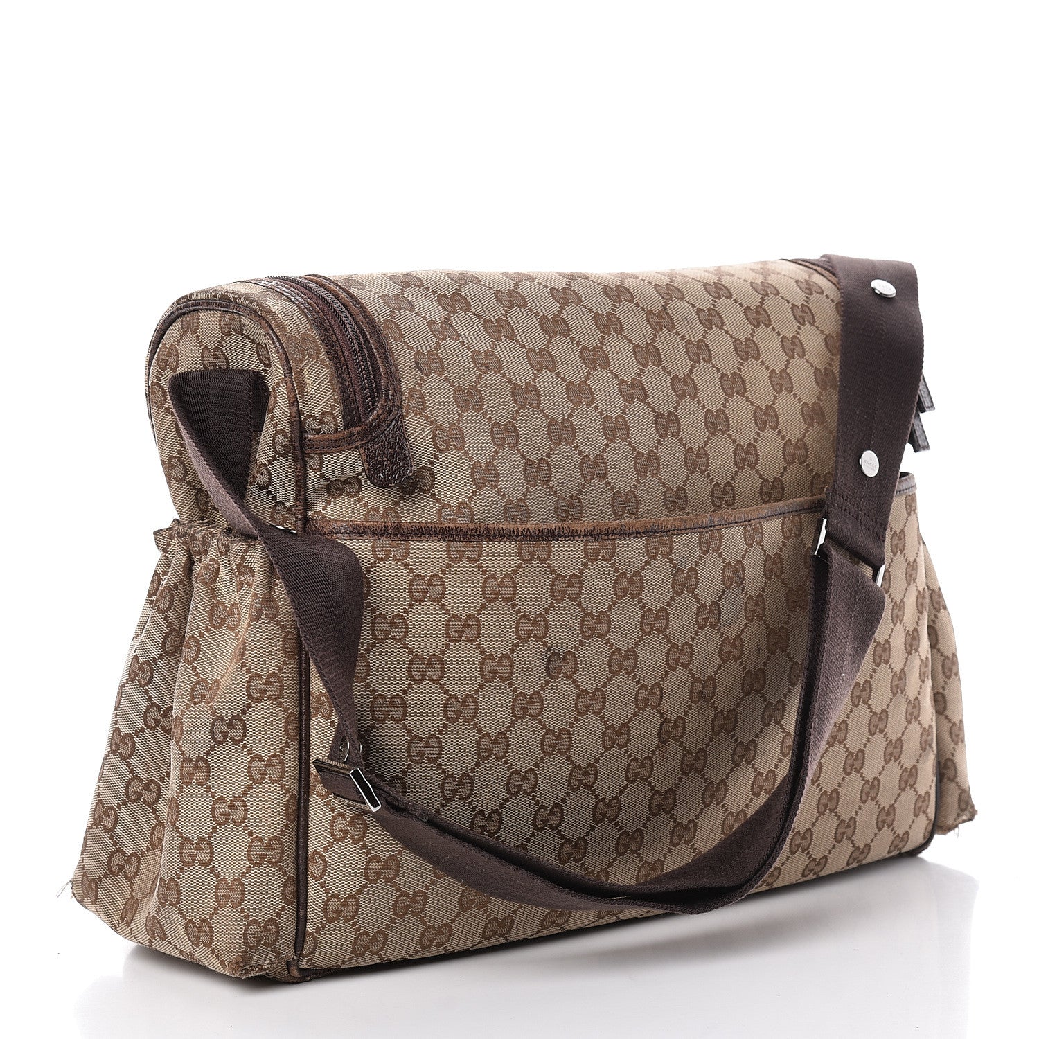 Gucci Monogram Natural Pigskin Large Diaper Bag Beige Ebony Cocoa Dark Chocolate 4 of 32