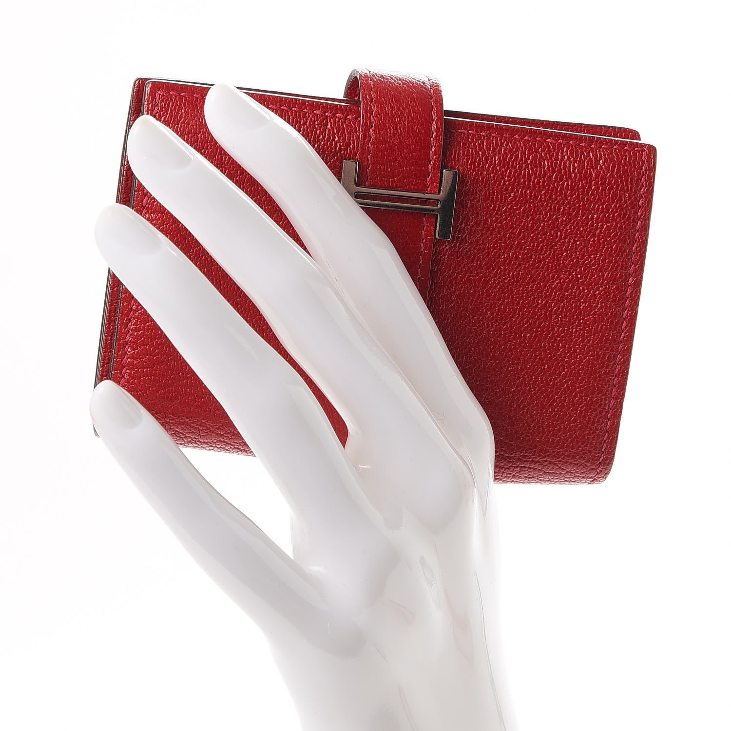 Hermes Chevre Mysore Mini Bearn Wallet Rouge Casaque 2 of 8