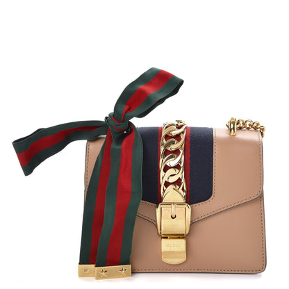 Gucci Vitello Fontanella Web Mini Sylvie Chain Shoulder Bag Camel 1 of 9