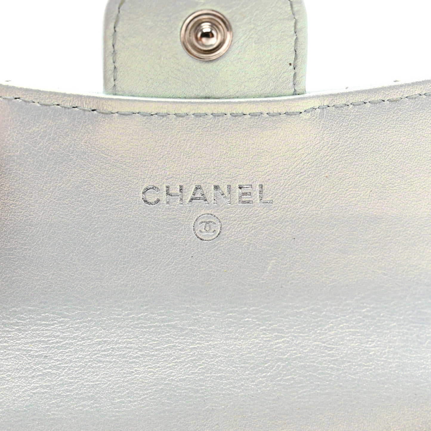 Iridescent Calfskin Quilted Flap Card Holder Wallet Light Blue