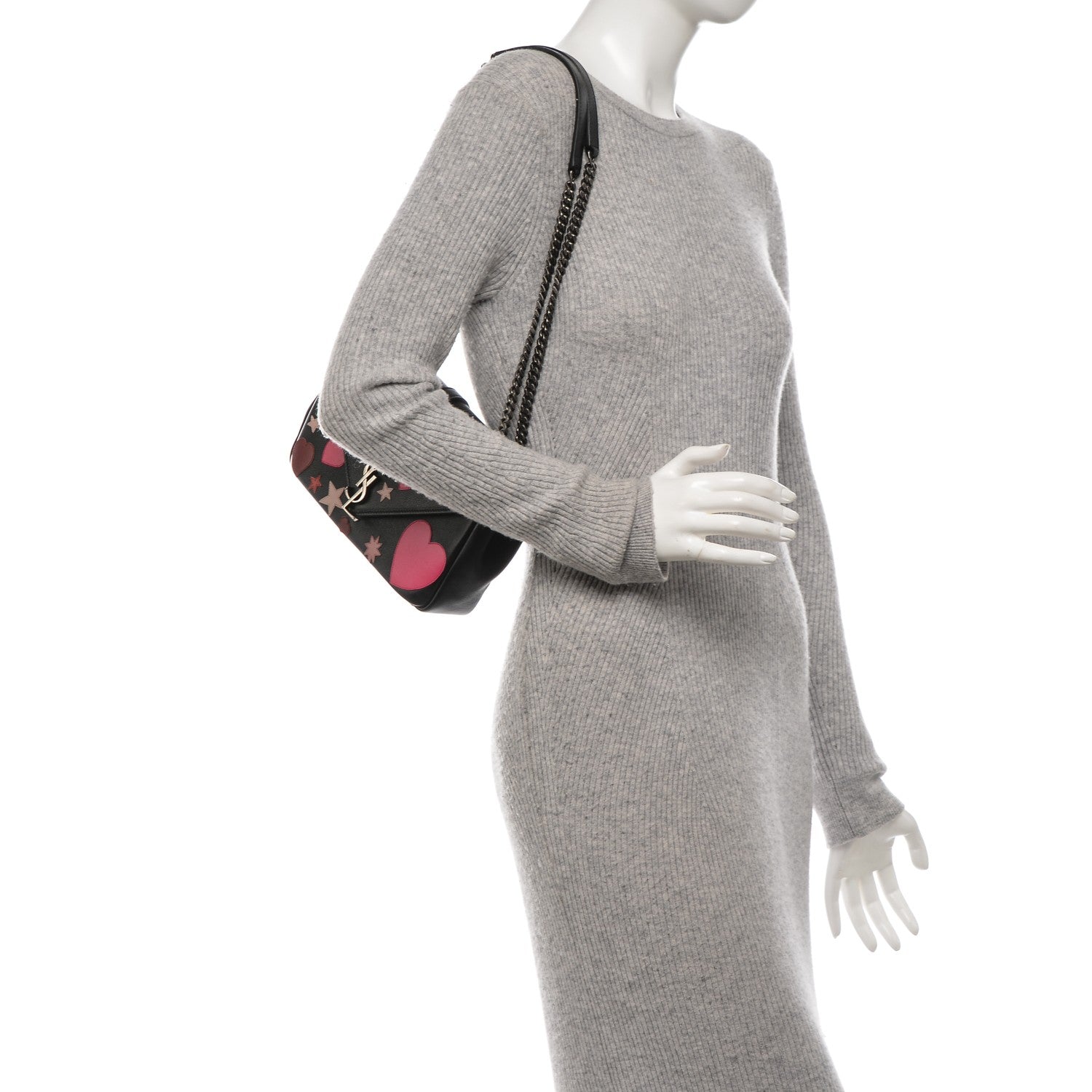 Saint Laurent Calfskin Medium Heart Patchwork Monogram Chain Wallet Black 2 of 8