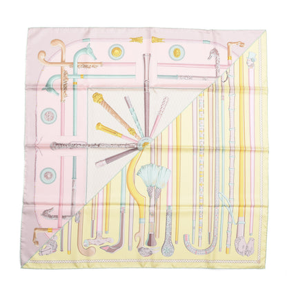 Hermes Silk Cannes Et Cannes Scarf 90 Jaune Soufre Rose Pale Vert 1 of 3