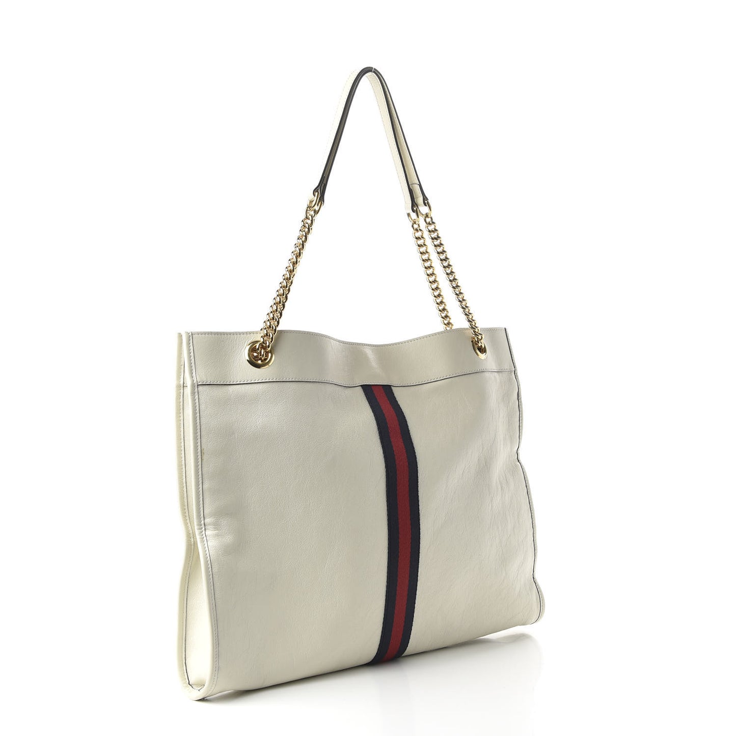 Suede Calfskin Large Rajah Chain Tote White