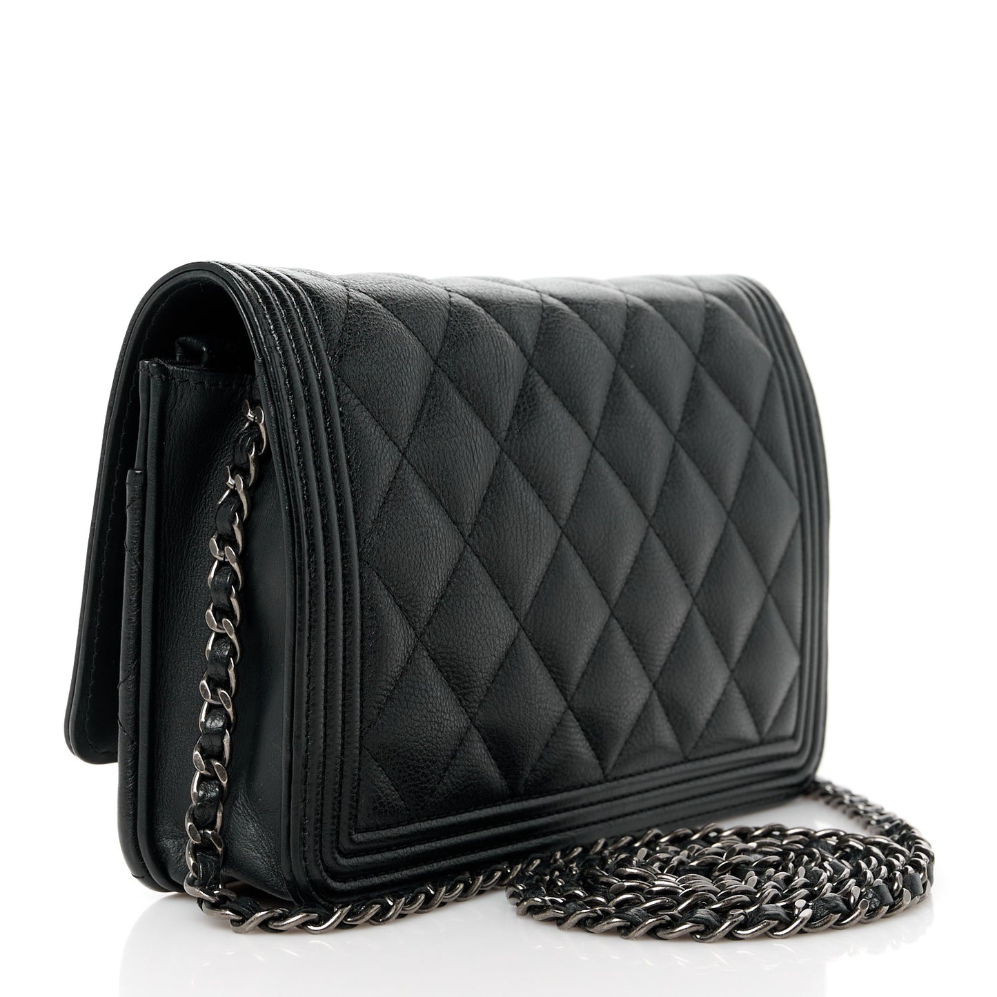 Calfskin Quilted Boy Wallet On Chain WOC Black