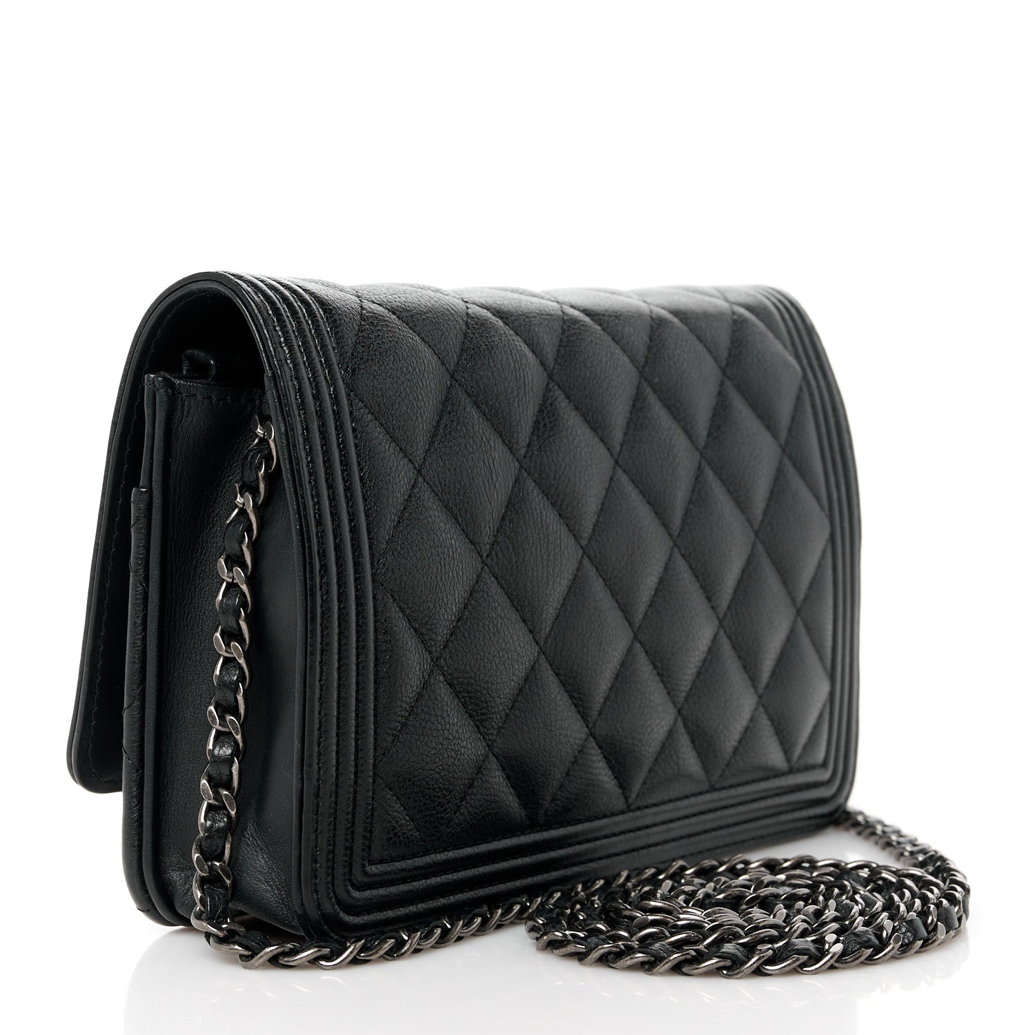 Chanel Calfskin Quilted Boy Wallet On Chain WOC Black 3 of 12
